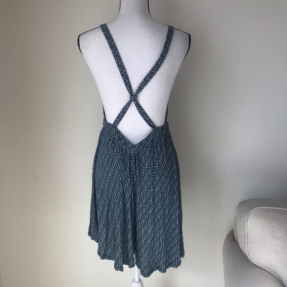 UO Ecoté High-Neck Keyhole Blue Patterned Dress - Picture 8 of 8